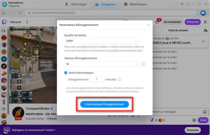 Personnalisez les paramètres et commencez l'enregistrement