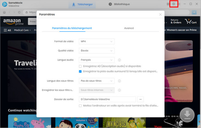 Paramètres de SameMovie VideoOne Downloader